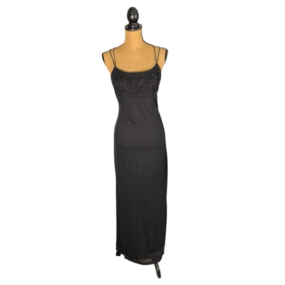 Y2K Byer Too Black Beaded Maxi Dress Womens Large Spaghetti Strap Whimsigoth VTG